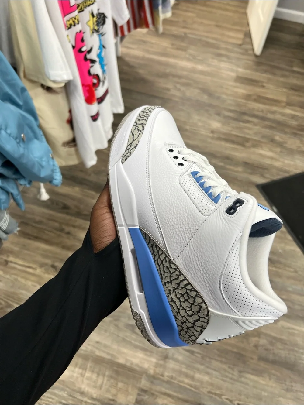 Men's White and Light Blue Leather Jordan 3s